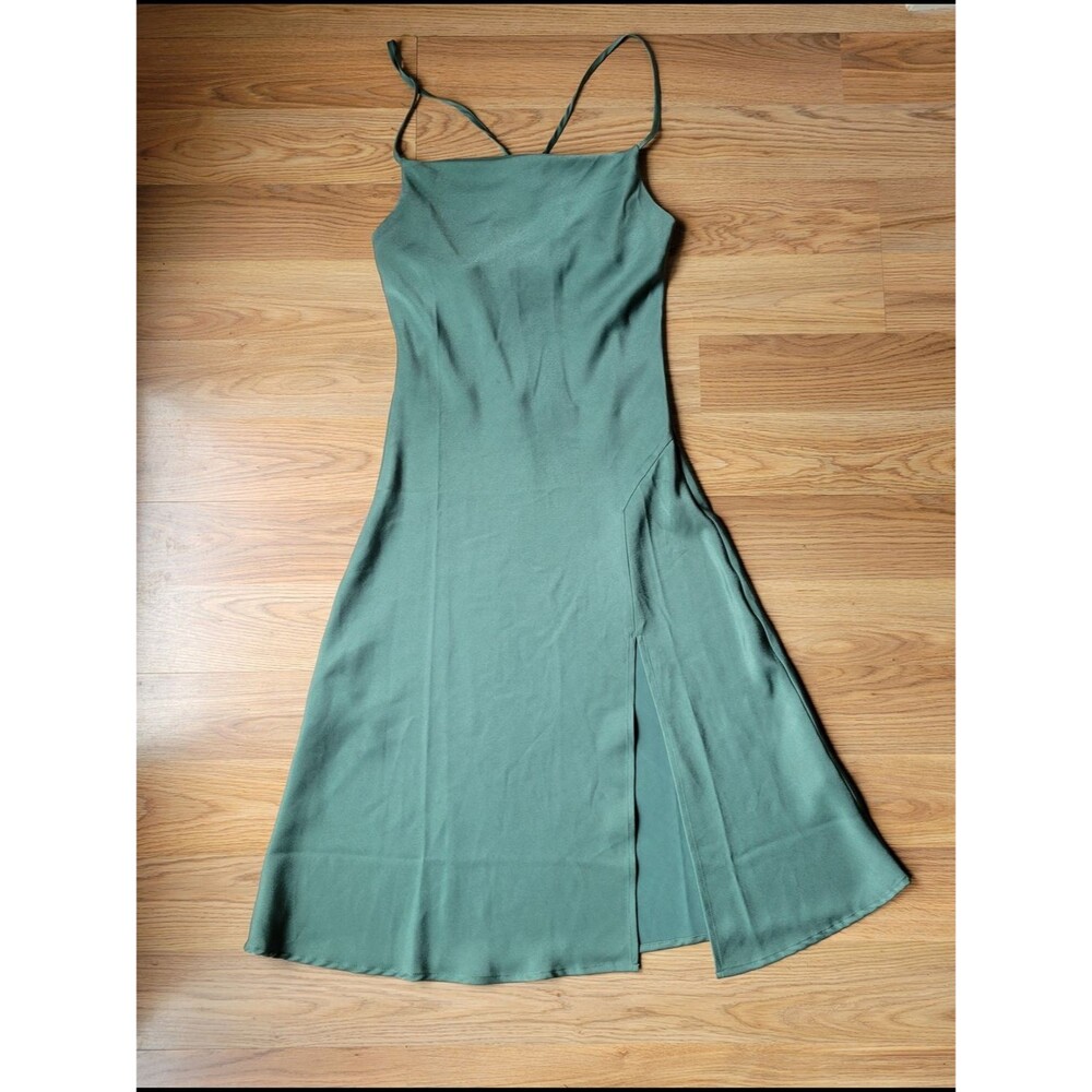 Altar'd State NWT Crushed Satin Slit Midi Dress in Sage Green Size XS